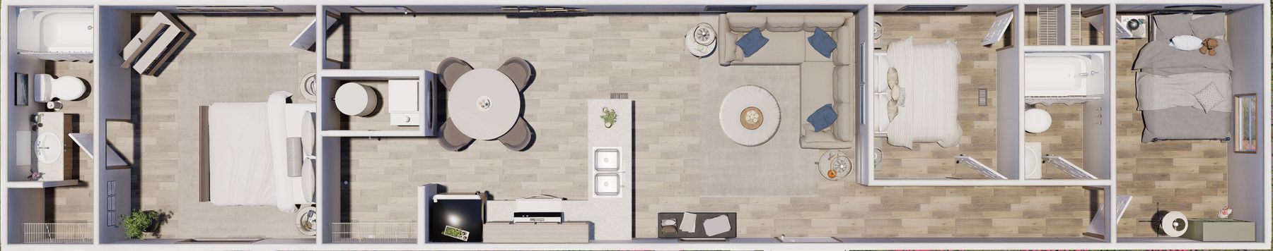 Furnished overhead rendering of The Hickory floor plan