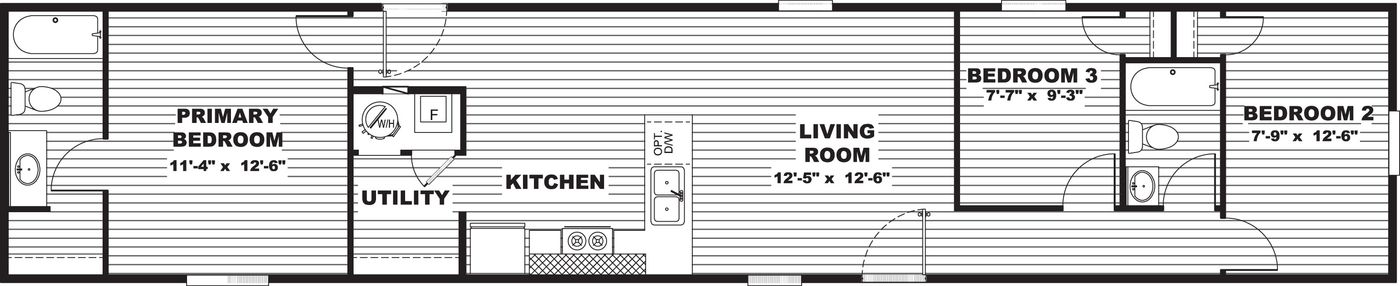 Dimensioned floor plan of The Hickory